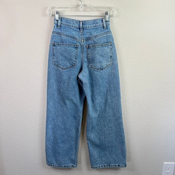 Asos Designs Wide Leg Jeans Women's 23 Petite High Rise Light Wash Cotton Short - Picture 3 of 6